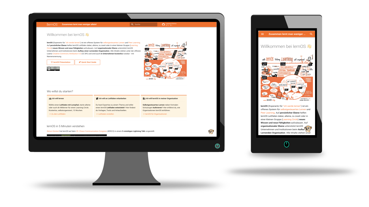Screenshots der lernOS Website v3 auf Desktop und Smartphone